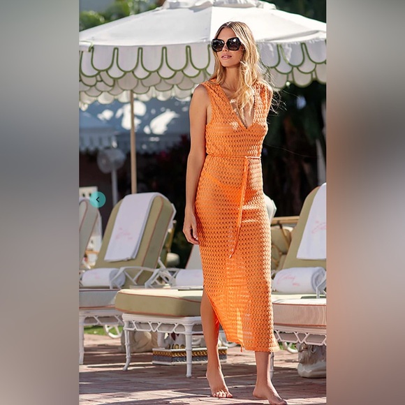 Melissa Odabash Annabel Orange Crochet Dress Cover-up - Picture 1 of 9